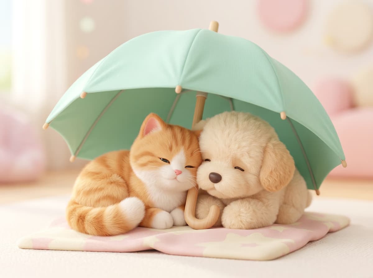 cat-and-dog-cuddling-under-an-umbrella